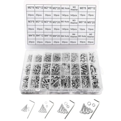 Imagen de Homtone 1220 Piezas M2 M3 M4 M5 304 de Acero Inoxidable Hexagonal Cabeza Hueca Pernos Tornillos Tuercas Arandelas Surtido Kit con Llaves Hexagonales