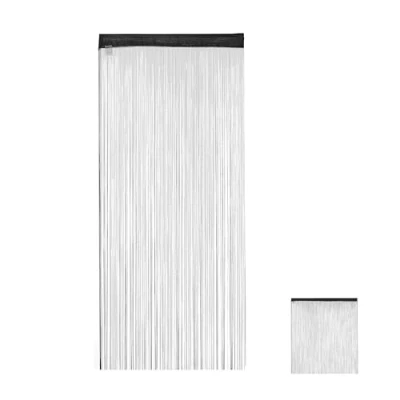 Imagen de Relaxdays Juego 2 Cortinas de Hilos, Puertas y Ventanas, 245cm, Lavables, para Acortar, 90 x 245 cm, Negro, Poliéster, 145 cm