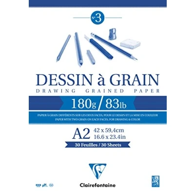 Imagen de Clairefontaine Ref 96620C papel de dibujo grano blanco (30 hojas) Tamaño A2, 180 g/m², y grano, sin ácidos, pH neutro