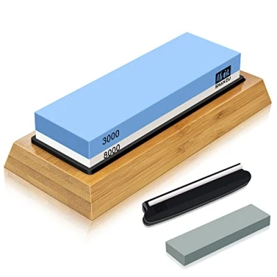 Imagen de SHAN ZU 3000/800 2 en 1 Cuchillos Profesionales, Grano 3000/8000 con Base de Silicona Antideslizante, Piedra Afilar