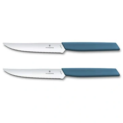Imagen de Victorinox 6.9006.12W2B Swiss Modern Cuchillo para carne y pizza, 2 piezas, acero inoxidable, color azul