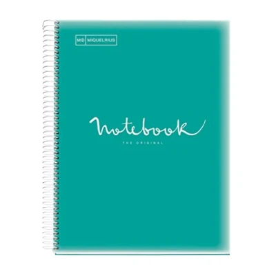Imagen de Miquelrius Cuaderno A4 Notebook Emotions, 80 Hojas 90 g/m², Rayado Séyès, 1 Franja de Color, Espiral Microperforado, Tapa Polipropileno, 4 Taladros, Color Turquesa