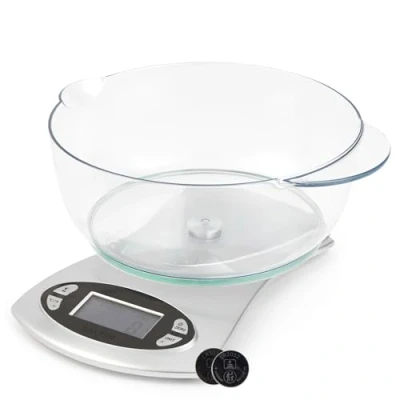 Imagen de Salter 1069 SVDR bascula de cocina, Balanza precision electrónica, bol para lavavajillas 1.8L, pantalla LCD fácil lectura, temporizador/temperatura ambiente, métricas/imperiales, capacidad 5kg