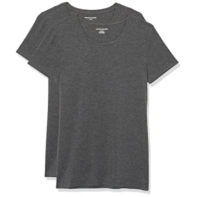 Imagen de Amazon Essentials Camiseta de Cuello Caja Manga Corta y Ajuste Clásico Mujer, Pack 2, Carbón Mezcla, S