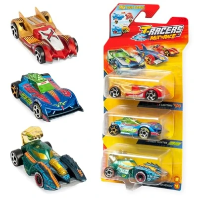 Imagen de T RACERS Mix &#039;N Race 3 Pack de Coches coleccionables. Desmontables en Dos Partes y con Piezas Intercambiables. 4