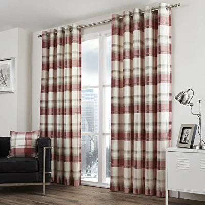 Imagen de Fusion Funda Balmoral de Cuadros, rubí, Curtains: 66&quot; Width x 72&quot; Drop (168 183cm)