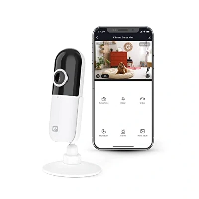 Imagen de Garza Smart Cámara IP Design Wifi de vigilancia interior inteligente, alta resolución 1080p HD, sensor movimiento, visión nocturna, audio bidireccional, 2.4 GHz, control remoto por app