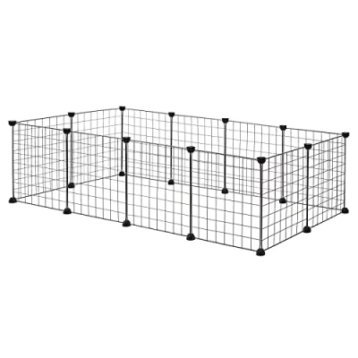 Imagen de EUGAD Valla Metálica para Mascotas, Jaula Modular de Malla Animales Pequeños, Parque DIY con 12 Paneles (35x35cm/panel), Conejo, Cachorro, Gatito, 145x75x35cm