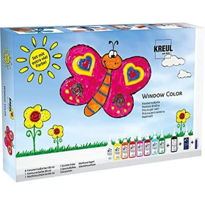 Imagen de KREUL 42752 Juego de pintura para ventanas Window Color con 8 botes (80 ml), 1 bote contornos ml) (negro) y mucho más