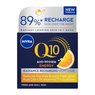 Imagen de NIVEA Q10 crema de noche antiarrugas Energy Radiance Boost (50 ml), hidratante facial rejuvenecedor para una tez radiante, rica con vitamina C