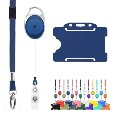 Imagen de cordón retráctil y soporte para insignias, paquete triple de LanyardsTomorrow. El juego incluye un solo liso, mosquetón extensible rígido tarjetas identificación (azul marino)