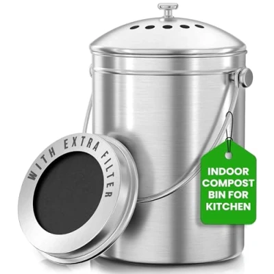 Imagen de Acero inoxidable Recipiente de Compost para hogar, 1.3 galones(5L) por Utopia Kitchen