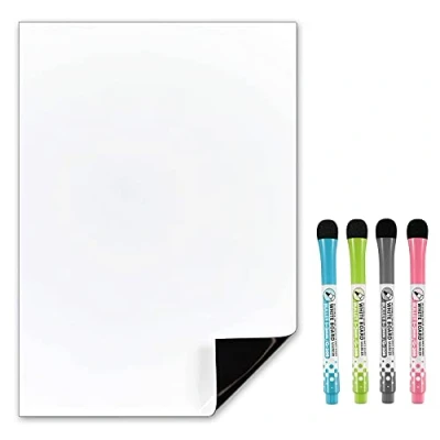 Imagen de The Magnet Shop pizarra blanca magnética para frigorífico, flexible A4 con rotuladores de borrado en seco Bloc notas, tablón notas Blanco (30 x 21cm)