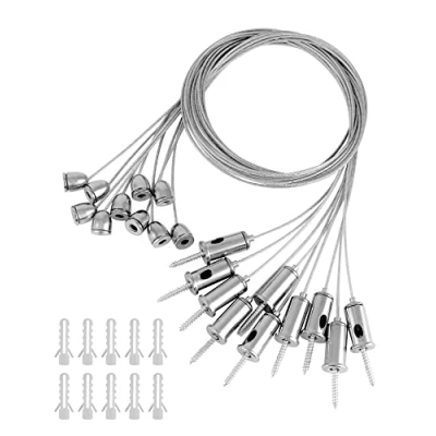 Imagen de QWORK® 10 piezas kit de suspensión para paneles LED, 1.5 mm x 1 m, cable acero inoxidable pernos techo, fijación panel LED luz techo