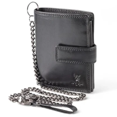Imagen de MATADOR® Cartera de piel con cadena, certificado TÜV, protección RFID, Nappa Negro, 12.5 x 10 2 CM, Vintage