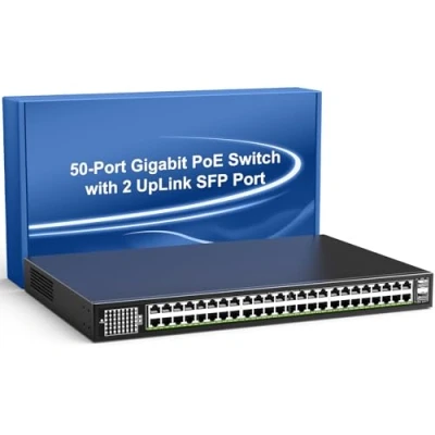 Imagen de Switch Ethernet PoE de 48 Puertos Gigabit no Gestionado con 2 SFP 1000Mbps Enlace Ascendente, VIMIN 50 Compatible IEEE802.3af/at, Potencia 400W