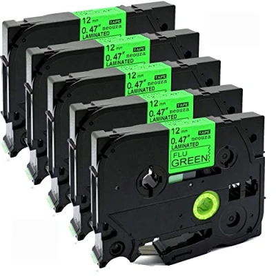 Imagen de Cartucho de cintas colores 12 mm x 8 m, compatible con Brother P Touch TZe y Tz, pack 5 unidades , color D31 Black on Green Fluorescent
