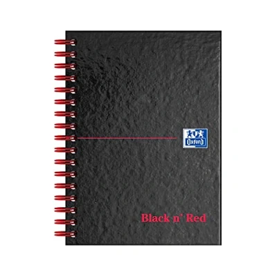 Imagen de Oxford Black n&#039; Red Cuaderno de espiral doble (rayas, 140 páginas, A6), color rojo y negro