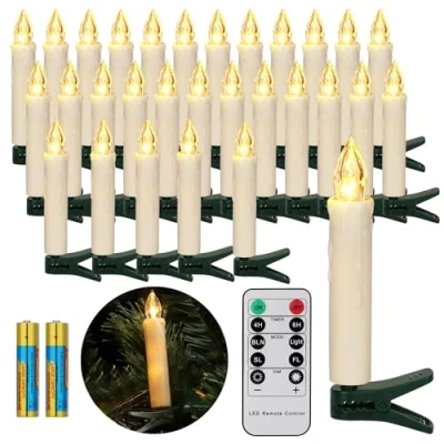 Imagen de FREEPOWER 30 Velas LED para árbol de Navidad con Mando a Distancia Temporizador Parpadeantes, Blanco Cálido, Navidad, Funciona Pilas, Interior y Exterior Impermeable（Incluye pilas）