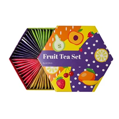 Imagen de ACORUS Juego de Te Caja Regalo Frutas Lujo, Té Cesta Mujer y Hombre, Surtido con 6 tipos Tés Funcionales, 60 bolsitas, Seleccion Tes para