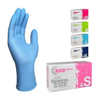 Imagen de MUNTRADE Guantes Nitrilo 100 unidades de Sin Polvo, Látex, Desechables (S, Azul)