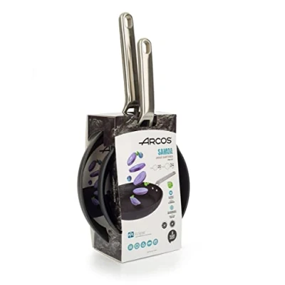 Imagen de Arcos Serie Samoa Lote de Sartenes 20 y 24 cm Aluminio Forjado Full Induction Mango Acero Inoxidable Efecto Frio Sistema ahorro energético Apta lavavajillas Color Negro