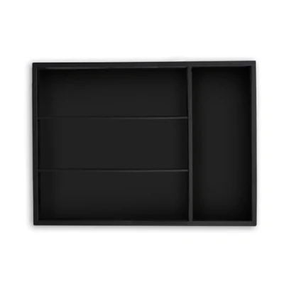 Imagen de Relaxdays Cubertero Cajón 4 Compartimentos, Bandeja Cubiertos Bambú, Clasificador Utensilios, x 25 34 cm, Negro, Acero Inoxidable