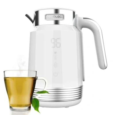 Imagen de Cecotec Hervidor de Agua 1,7L Eléctrico ThermoSense 600 Touch White. 2200W, Libre BPA, Acero Inoxidable y Plástico máxima Calidad, Luz led Funcionamiento, Base 360º