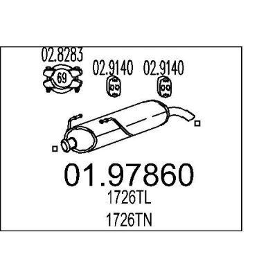 Imagen de MTS 01.97860 Silenciador trasero 680 PEUGEOT: 206 Hatchback, Furgón, 206+ Hatchback norauto, oscaro, mister auto