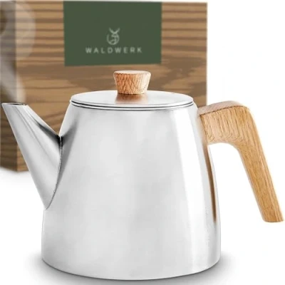 Imagen de WALDWERK Tetera con filtro térmica de doble pared colador acero inoxidable 304 asas madera roble auténticas 100% antigoteo