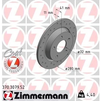 Imagen de ZIMMERMANN 370.3079.52 Disco de freno 280 11 5/5 5 114 macizo, perforado revestido MAZDA: 3 Hatchback, 5, Berlina