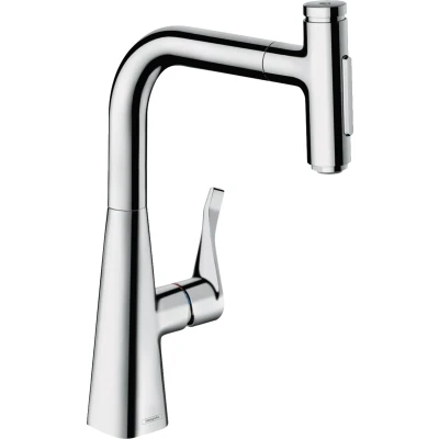 Imagen de hansgrohe Metris Select M71 Mezclador monomando de cocina 240, ducha extraíble, 2 tipos chorro, con caja del flexo (sBox), cromo, 73817000