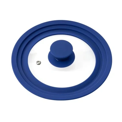 Imagen de bremermann Tapa de Cristal Universal con Borde Silicona, 16/18/20 cm, pequeño (Azul)