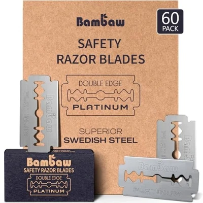 Imagen de Bambaw Cuchillas de afeitar Doble Filo, Hojas Acero Inoxidable Paquete 60