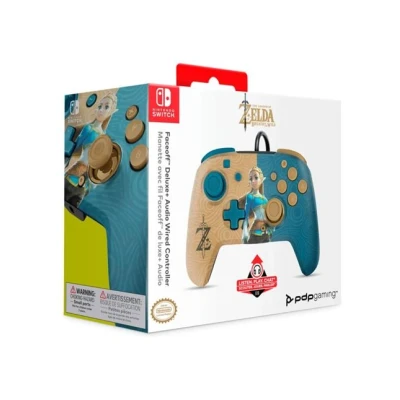 Imagen de Mando Nintendo Switch PDP Faceoff Deluxe Audio Wired Zelda Breath, Para Switch, Con Cable, Marrón y Azul