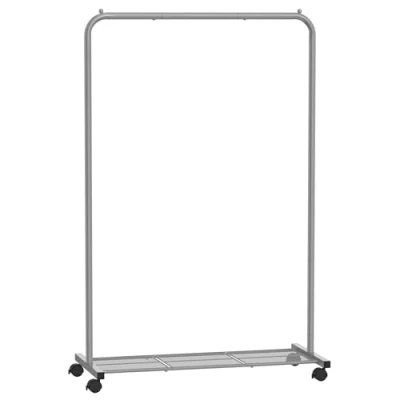 Imagen de SONGMICS Perchero para ropa de metal, perchero, longitud 91 cm, con estante almacenamiento, ruedas y 2 frenos, barra superior soporte hasta 40 kg, color gris HSR025G01