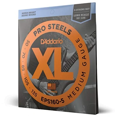 Imagen de D&#039;Addario EPS160 5 XL ProSteels Medio (.050 .135) String Electric Bass Guitar Strings, Escala larga
