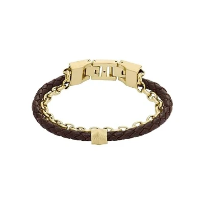 Imagen de FOSSIL Pulsera para Hombre All Stacked Up de piel marrón, JF04555710, Marrón y Dorado
