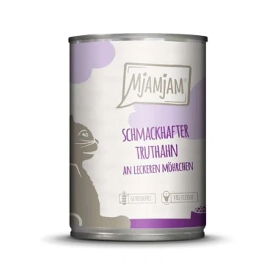 Imagen de MjAMjAM comida húmeda premium para gatos sabroso pavo con deliciosas zanahorias, pack de 6 (6 x 400 g), sin cereales extra carne