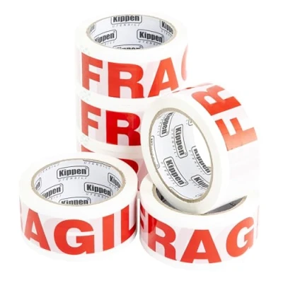Imagen de kippen 9004 W Paquete de 6 rollos cinta adhesiva para embalajes con texto Fragile, blanco/rojo