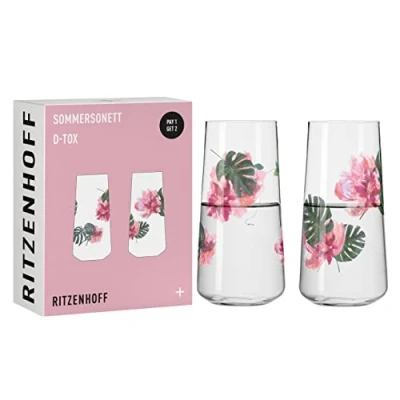 Imagen de Ritzenhoff 6151001 Juego de vaso universal 600 ml Serie Sommersonett D Tox 2x con motivo floral Made in Germany