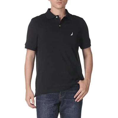 Imagen de Nautica Polo de algodón suave y liso manga corta para hombre, Negro (True Black), X Large