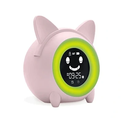 Imagen de Metronic 477345 Despertador Digital Reloj Pequeño con Luz quitamiedos, didáctico Infantil 3 melodías, Fecha, función Snooze, Siesta, Rosa pastel
