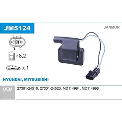Imagen de JANMOR JM5124 Bobina de encendido MITSUBISHI: PAJERO 2, LANCER 3, HYUNDAI: Accent I Berlina