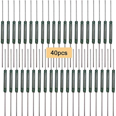 Imagen de QitinDasen 40Pcs Premium MKA 14103 AT10 15 Interruptor de Lengüetade Tubo Vidrio Verde, 2X14mm Láminas Magnéticas, Contacto Normalmente Abierto (N/O)