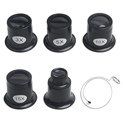 Imagen de HENGBIRD Lupa de Relojero, Juego 4 Lentes Diferentes fortalezas relojeros Herramienta 3X 5X 10X 15X 20X Aumento Jewellers Watchmaker Eye Loupe Set (Negro)