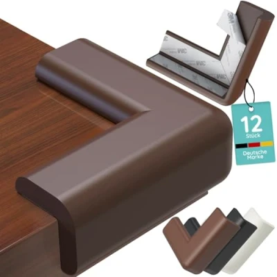 Imagen de Protector de esquinas para bebés, 12 unidades, espuma extrasuave, mesa niños, autoadhesiva, protección bebé, cantos (marrón)