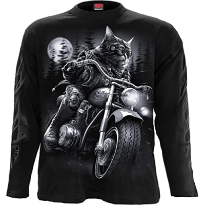 Imagen de Spiral Nine Lives Hombre Camiseta Manga Larga Negro L 100% algodón Regular