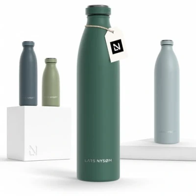 Imagen de Lars NYSØM Botella de Acero Inoxidable aislada 1l Agua 1 litro a Prueba Fugas para Deportes, Bicicleta, Perro, (Pine Green, 1000ml)