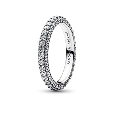 Imagen de Pandora Timeless Anillo con fila simple engaste pavé de plata ley circonitas cúbicas transparentes, talla 56